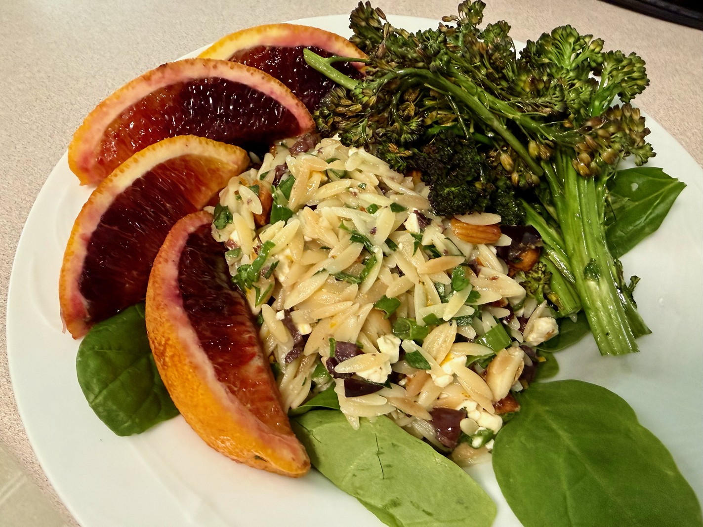 Orange Orzo Salad with Almonds, Feta, and Olives
