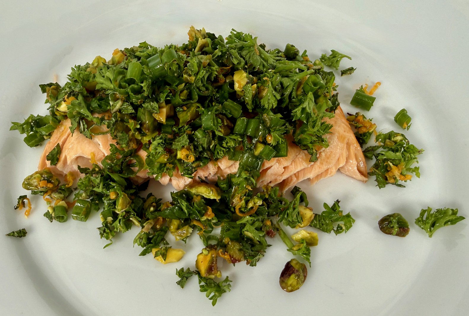 Seared Salmon with Pistachio Gremolata