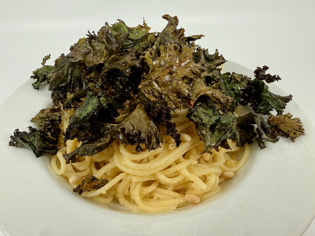 Spaghetti with Roasted Kale and Pine Nuts